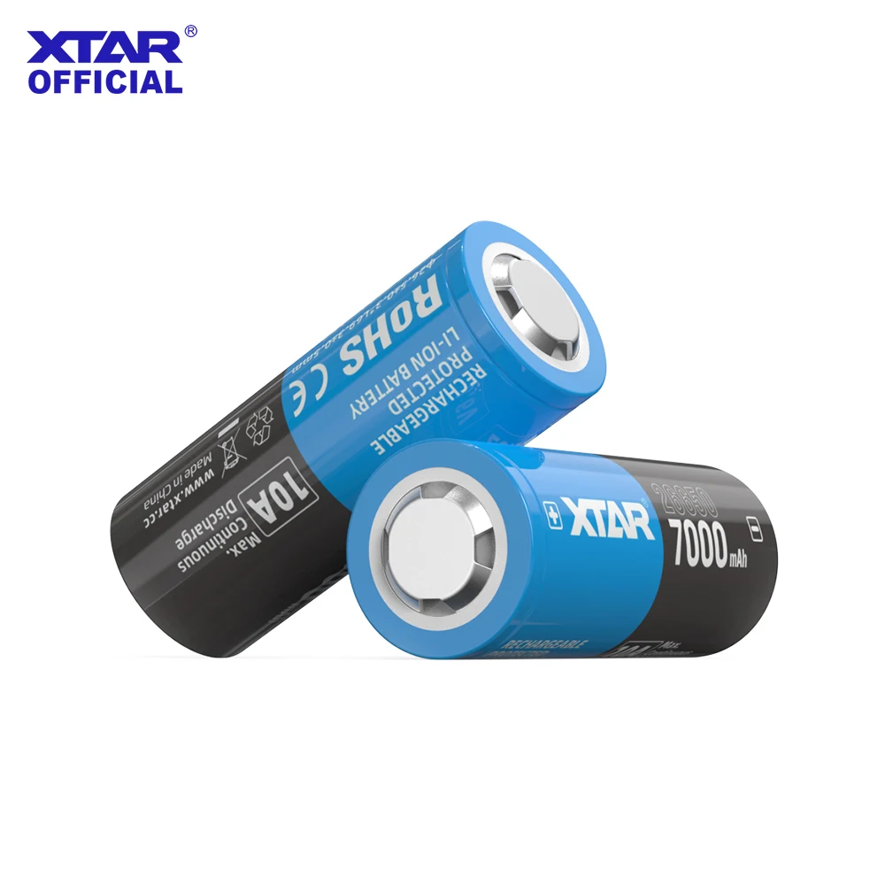

XTAR 2/4PCS 3.6V 26650 7000mAh Rechargeable Li-ion Battery 10A Output 500+ Cycles with protective plate -20℃~60℃