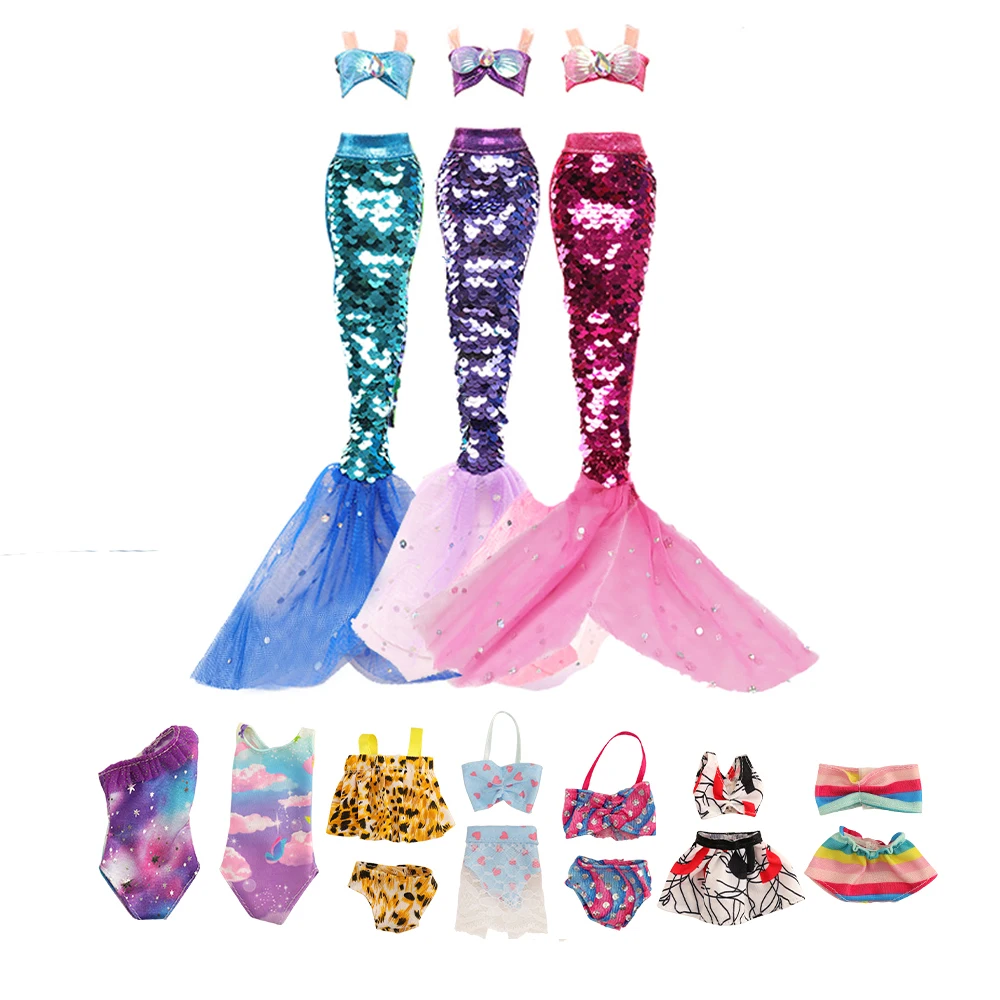 20 items Doll Clothes Sexy Swimwear Mermaid Sequins Fishtail Skirt Beach Bikini Party Accessories Toy Children Birthday Gift