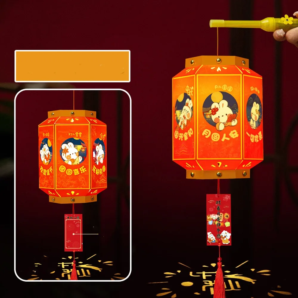 

Chinese Style Portable Rabbit Lantern Glowing Handmade Mid-Autumn Festival Lantern Traditional Craft with Tassel Antique Lantern