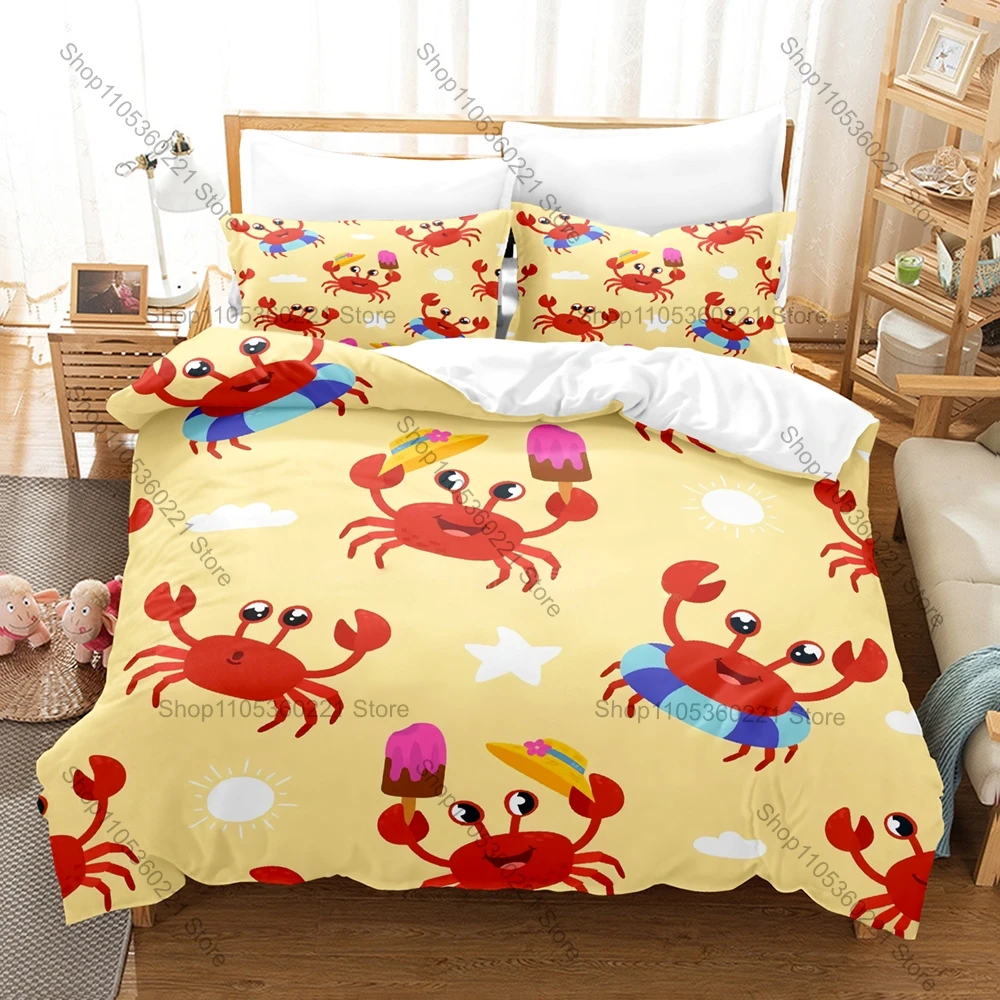 Striped Anime Crab Three Piece Bedding Luxury Comfort Set with Queen King Double Pillowcase Hip hop high aesthetic value 2026