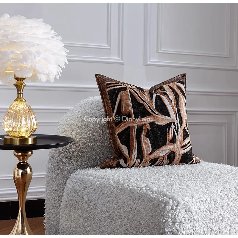 Diphylleia Modern Abstract Ancient Style Throw Pillow Cover Lavish Touch Coffee Black Fabric Art Cushion Case For Villa Hotel