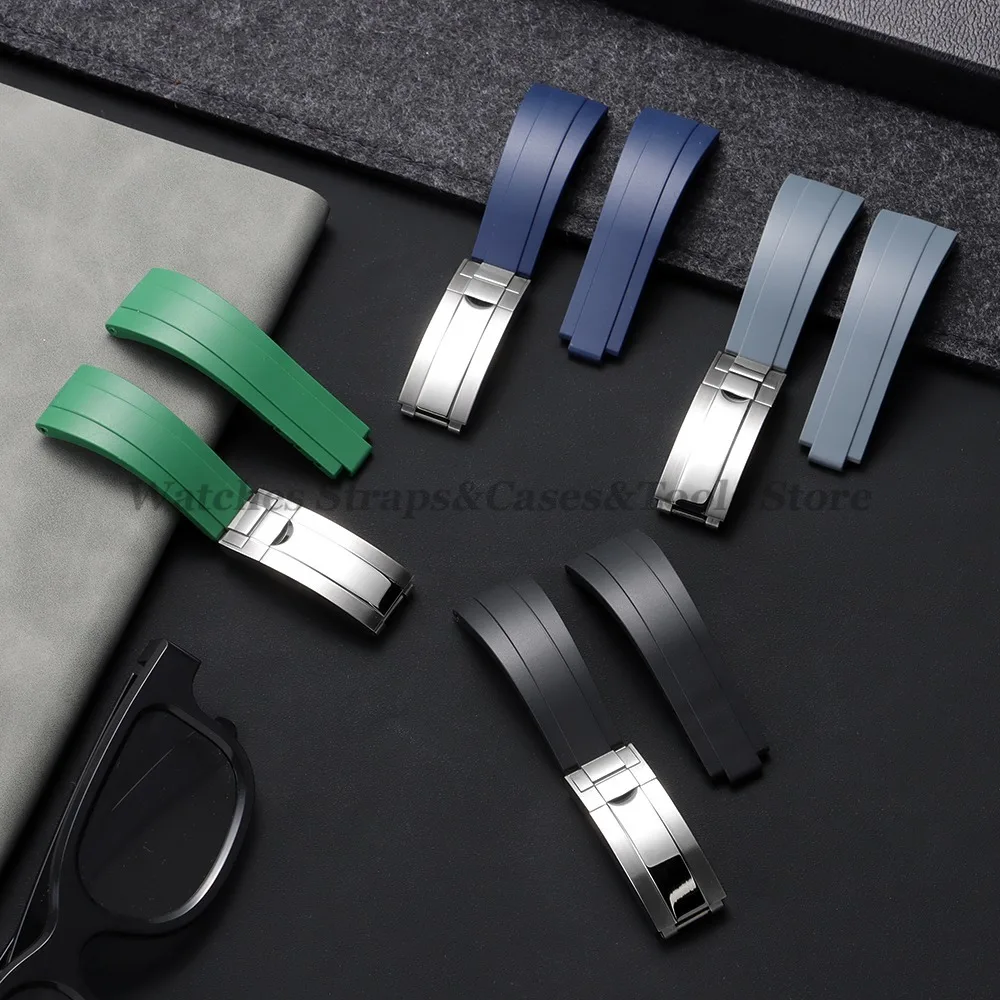 20mm Silicone Strap For Rolex Submariner Daytona GMT Date Bracelet for Oysterflex Folding Buckle Men Women Waterproof Wristbelts