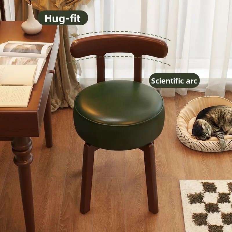 Solid wood rotating dressing chair, leather cushion, bedroom dressing chair, solid wood backrest chair, office desk and chair - view 4