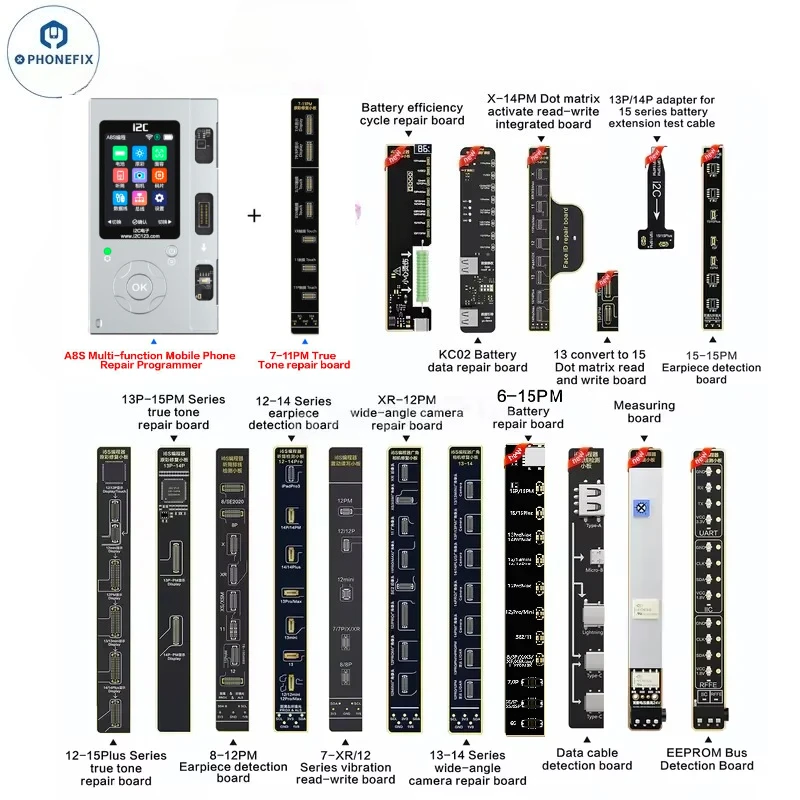 บอร์ดวงจรประสิทธิภาพแบตเตอรี่ i2C i6S โปรแกรมเมอร์สำหรับ iPhone 11-15 PRO MAX แบตเตอรี่ข้อมูลสุขภาพ PCB การวัดซ่อมแซมรถบัส EEPROM