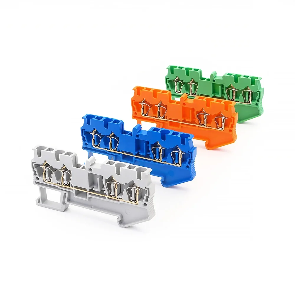 10Pcs Din Rail Terminal Block ST-2.5-QUATTRO Wire Connectors Return Pull Type 4 Conductors Spring Wiring Terminal Blocks