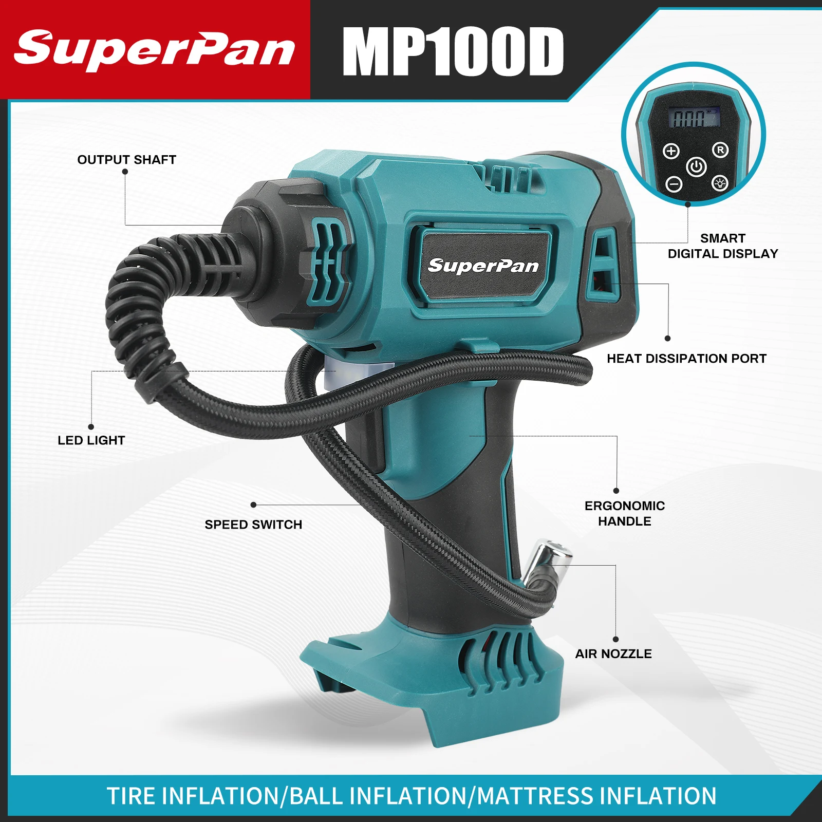 DYS60 Automatic Cordless Inflator Electric Air Pump Car Tire Handheld Air Compressor For Makita 18V Battery (No Battery)