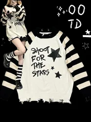 Ruibbit Herbst Original Star Letter Sweater Streifen druck y2k Harajuku Langarm Frauen Preppy Style O-Neck Strick pullover