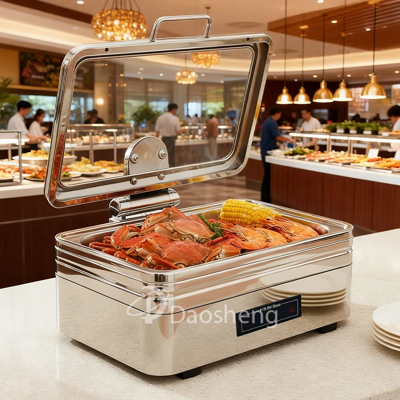 

DaoSheng Stainless Steel 201 Electric Hydraulic Roll Top Chafing Dish Insulated Food Warmers Buffet Heaters for Restaurant