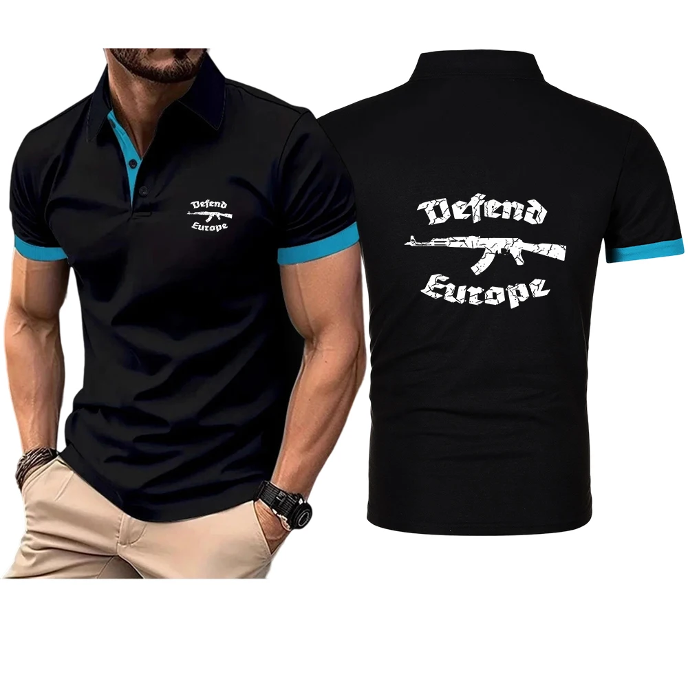 2026 Defend Europe Print Summer Men's New Style Polos Shirts Cotton Comfortable Casual Fashion Short Sleeve Tops