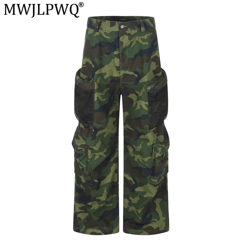 MWJLPWQ Multi-Pocket Cargo Trousers For Men Niche Trendy Style Outdoor Sports Camouflage Stylish Autumn Straight-Leg Pants 17519