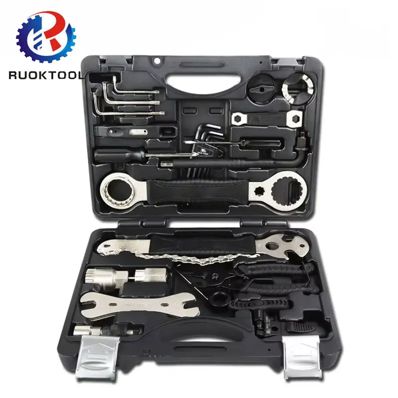 18 Pcs Bicycle Tool Kit Set Bike Repair Tools Bike Tool Bag Accessories For Chain Riveter Tire Levers Crank Puller