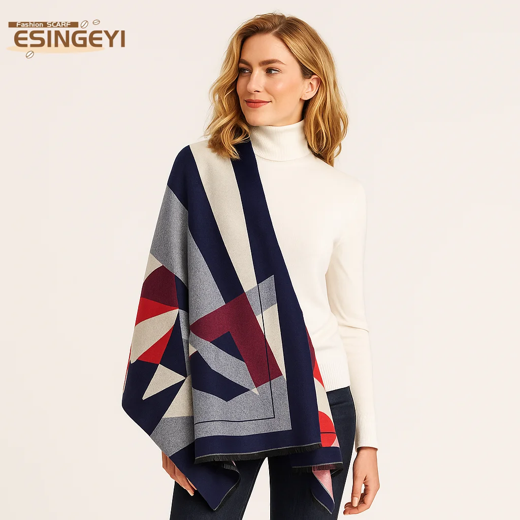 

ESINGEYI 2025 Double Side Plaid Imitation Cashmere Scarf Winter Women's Thickened Warm Neckerchief Tassel Pashmina