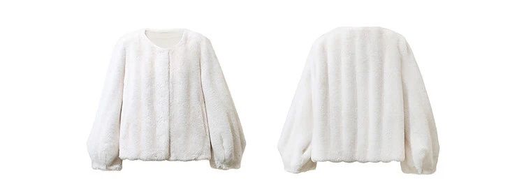 Amii Crew Neck Faux Fur Coat Lantern Sleeve Loose Fit Warm Light Luxury Minimalist 2026 Winter Women's Fur Coat 12624109