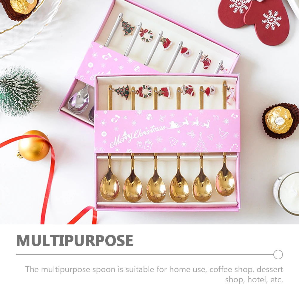 

6pcs Stainless Steel Coffee Spoons Dessert Cutlery Set Mixing Tea Ice Cream Spoon Xmas Gift Home Hotel Use Multipurpose Spoons