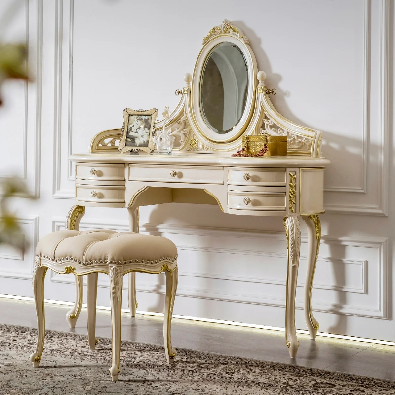 

Women Luxury Wooden Vanity Tables Storage Jewelry Organizer Large Bedroom Dressers Makeup Stool Penteadeira Furniture Home