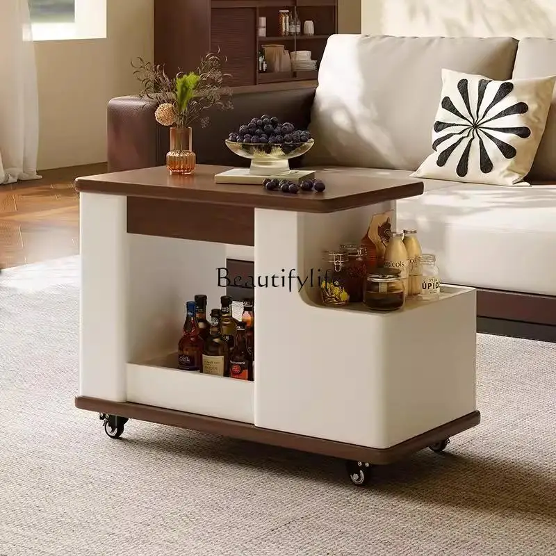 

Simple walnut mobile coffee table sofa trolley living room home