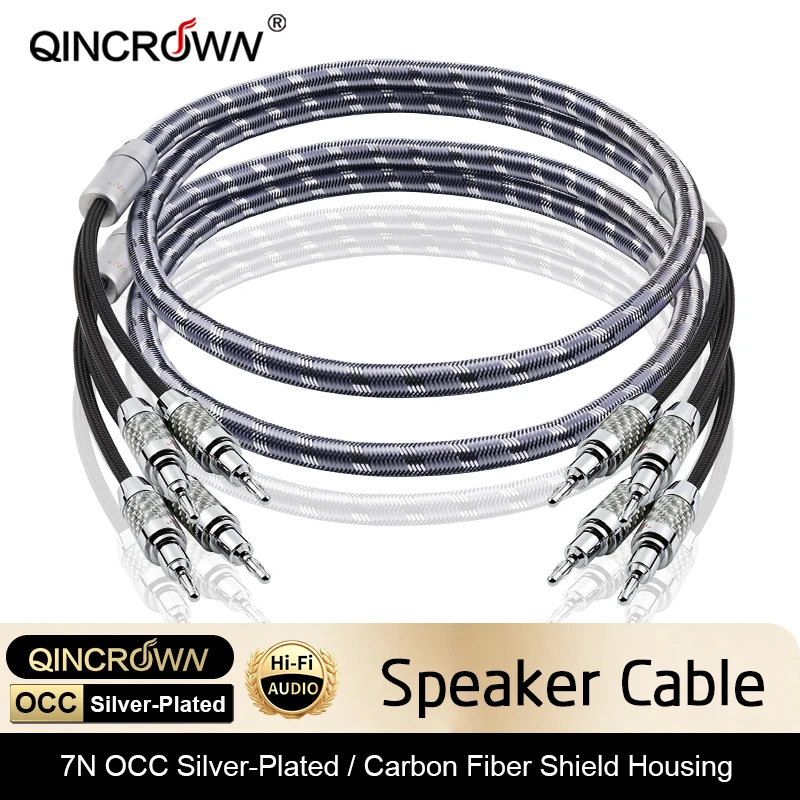 QINCROWN  HIFI Silver Plating Speaker Cable High-end 7N OCC Speaker Wire For Hi-fi Systems Amplifier Banana Plug Speaker Cable
