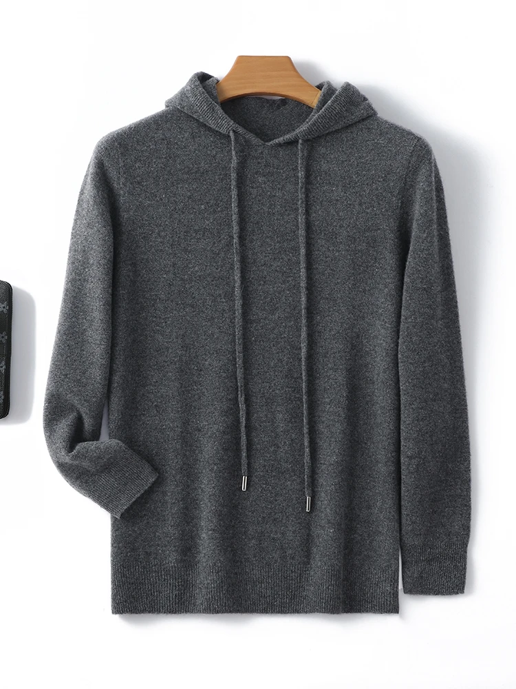 

TLOML New Men's 100% Cashmere Sweater Hooded Pullover Autumn Winter Casual Style Clothing Soft Warm Comfy Cashmere Knitwear Tops