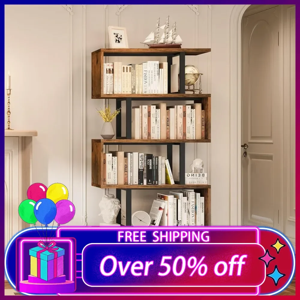 

Tall Bookshelf Industrial Book Shelf 6 Tier Bookcase, Open Display Storage Rack Shelves for Living Room/Bedroom/Home/Office