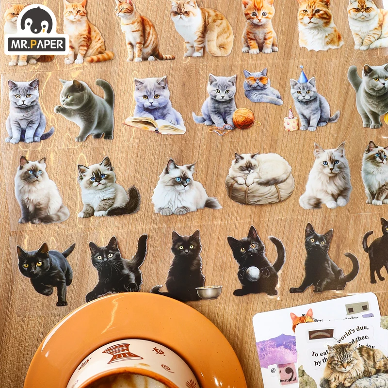 Mr. Paper 6 Style Cute Cat Animal PET Cutting Tape Handbook Material Waterproof Sticker Kawaii Stationery