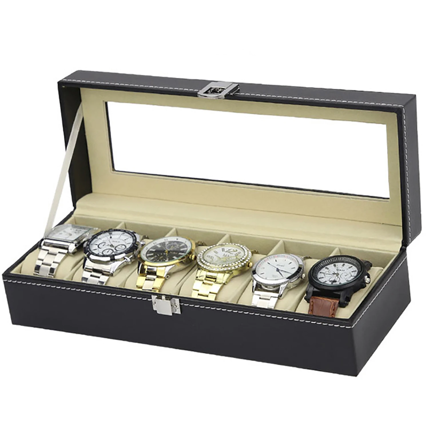 

Watch Box for Men, 6 Slot Mens Watch Case, Watch Storage Watch Holder Organizer for Men, Watch Display Case With Glass Lid -6