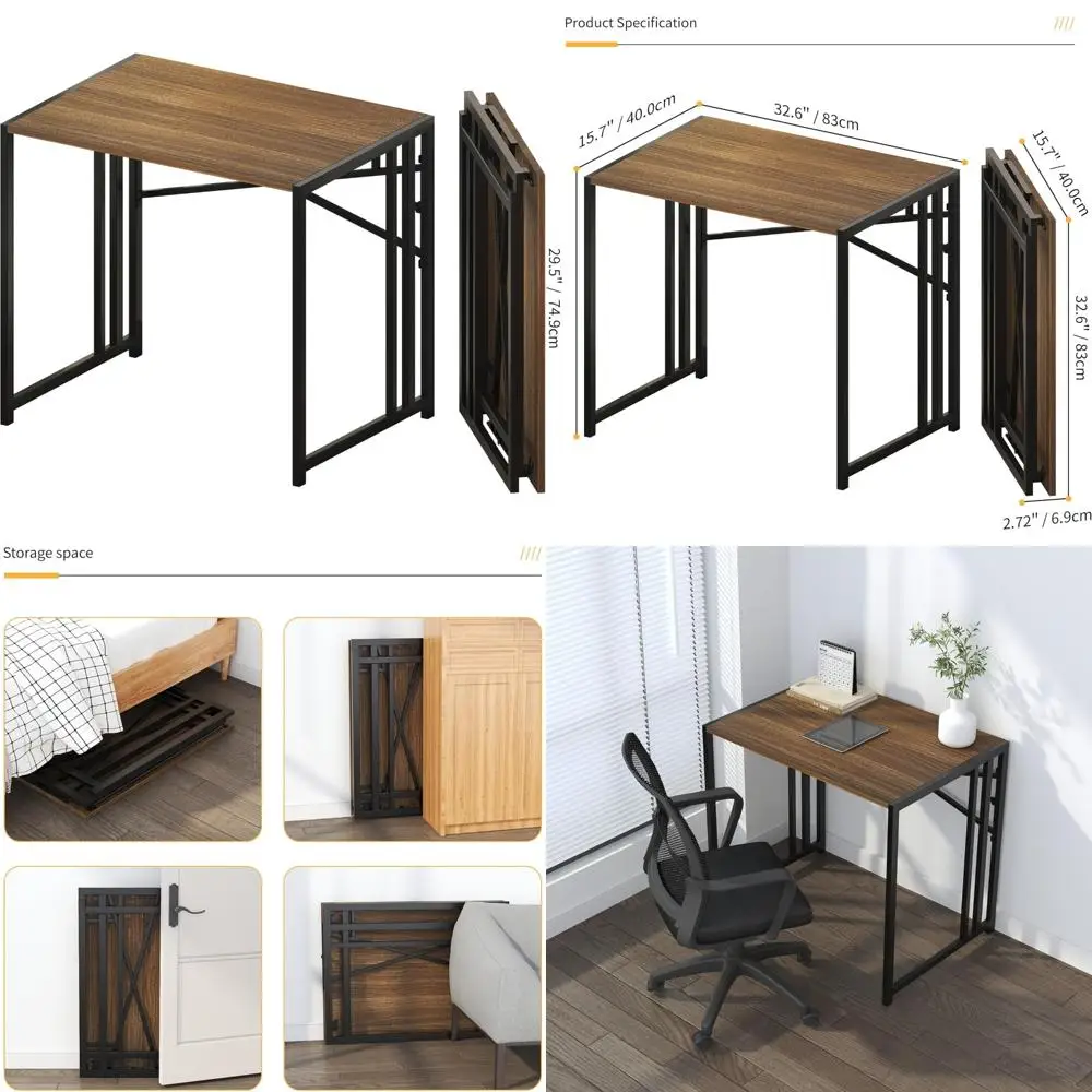 Escritorio plegable para juegos y escritura de 32 pulgadas para oficina en casa y camping, acabado espresso, sin necesidad de ensamblaje