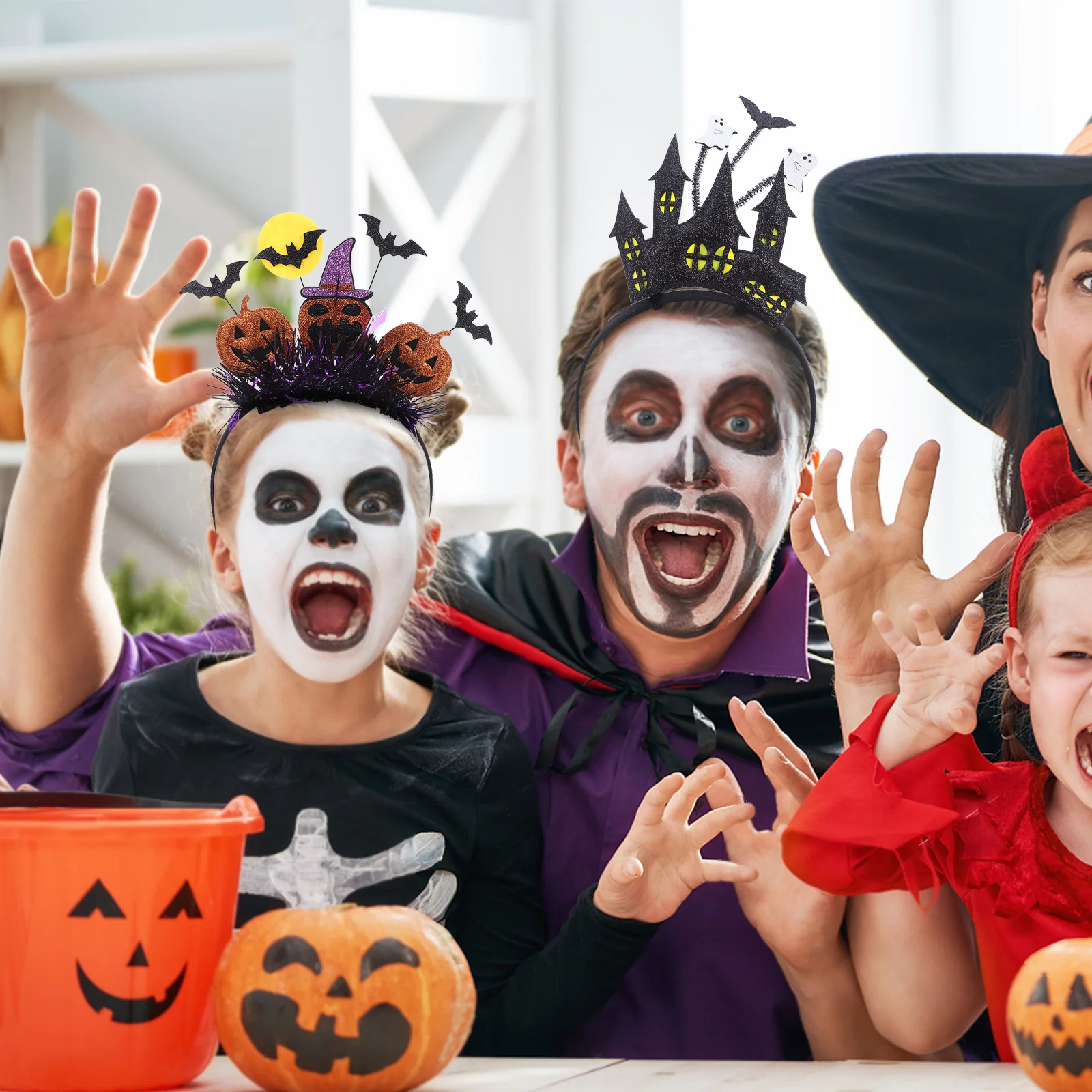 

5 шт., повязки на голову с кошачьими ушками на Хэллоуин, аксессуары для волос с тыквой и призраком для вечеринки, карнавальный костюм, декор, регулируемые легкие животные