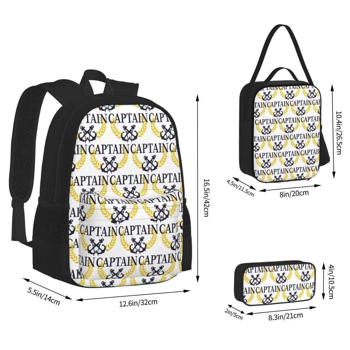 Nautical Anchor Sailor Backpacks Students Bookbag School Bags Children Rucksack Lunch Bag Pen Bag Three-Piece Set