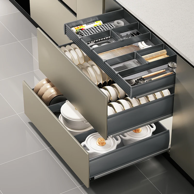 

Aluminium 3 Layer Pull Out Basket Organizer Soft Sliding Out Pull Out Drawer Basket