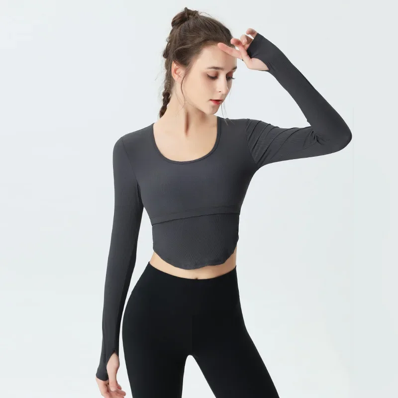 Yoga Clothes Women's Skinny Fitness Long Sleeve Pilates Training Sports Running Top T-Shirt