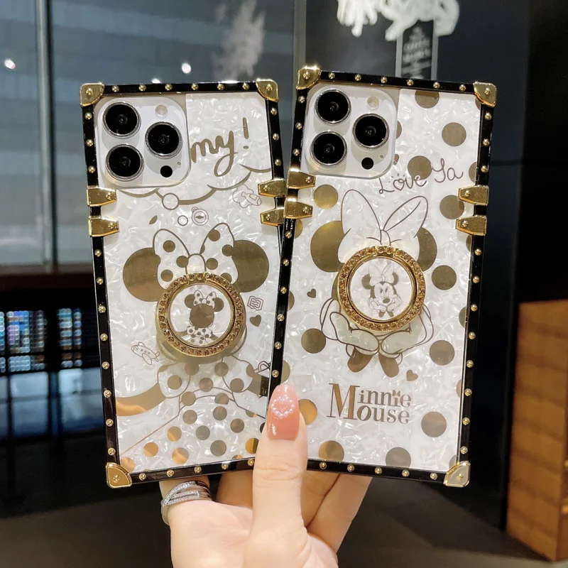 삼성 갤럭시 S22 울트라 S21 플러스 S20 FE S10 노트 20 울트라 10 9 8 용 골드 도금 마우스 오리 전화 케이스, 반짝이 스퀘어 커버