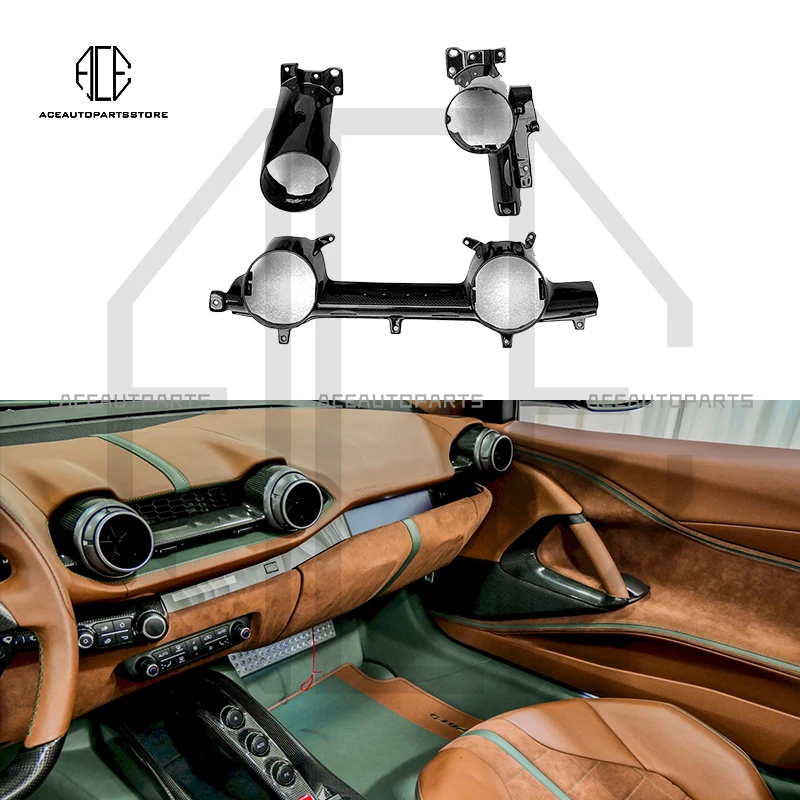 3pcs For Ferrari 812 GTS Superfast LHD OEM Style Dry Carbon Interior Air Conditioning Port Kit Car A/C Vents Outlet Trim Covers