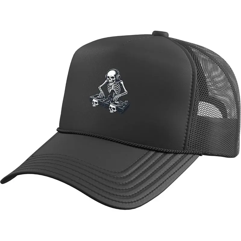 Rock On Skeleton Hand DJ Skull Musician Rock Band Trucker Hat with Adjustable Mesh Back