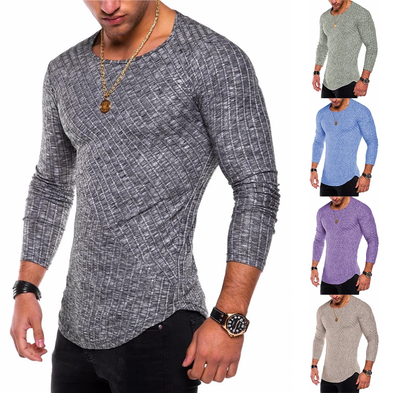 

Men's Long Sve T-irt Base Layer Casual Tops Youth Faion Stand Fit round Ne Autumn Wear Spring ting