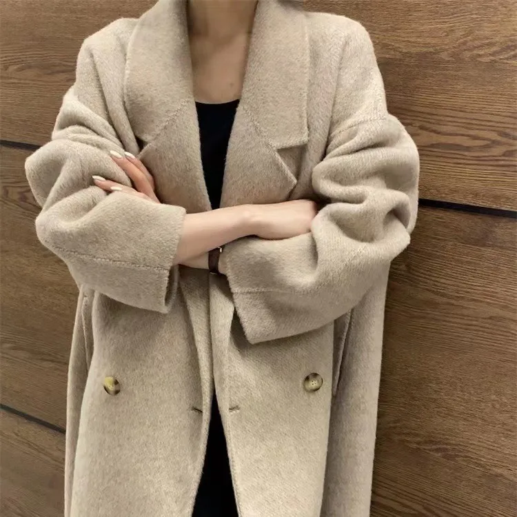 High-end Korean version cocoon-shaped versatile commuter double-sided wool coat women's medium and long woolen coat