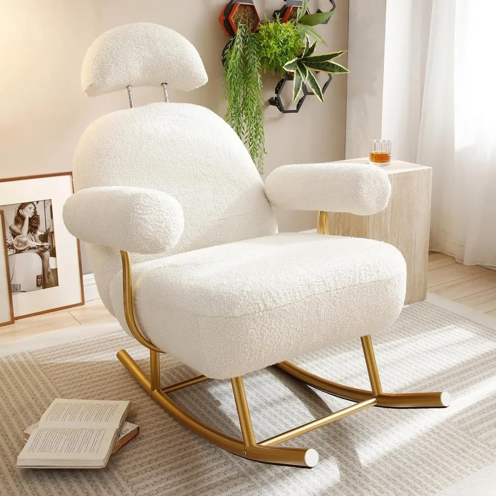 

Rocking Chair, Modern Sherpa Upholstered Fabric Glider Rocker, Comfy Armchair with High Backrest, Leisure Sofa Chair