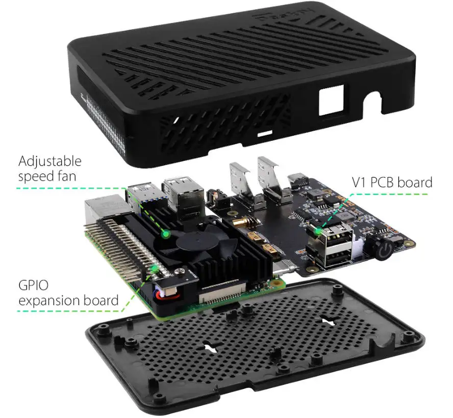 Deskpi Lite สำหรับ Raspberry Pi 4, พร้อมปุ่มเพาเวอร์/ฮีทซิงค์กับพัดลม PWM/HDMI ขนาดเต็มคู่/พอร์ต USB พิเศษสองพอร์ต