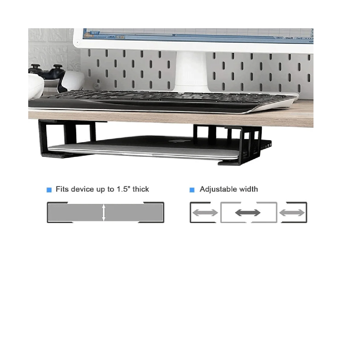 3 Pieces of Off-Stage Laptop Bracket, Under-Table Bracket is Suitable for Laptop, Under-Table Laptop Tray Black