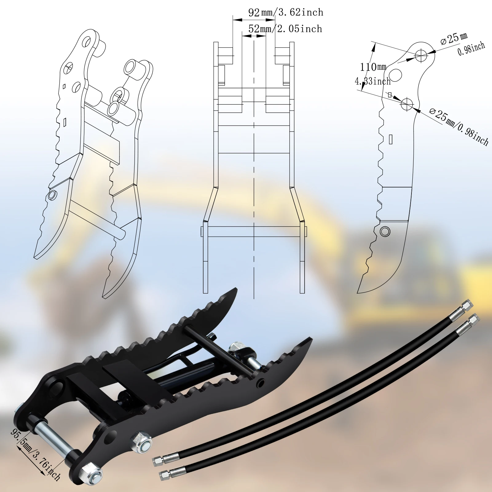 European Stock Hydraulic Thumb Clip For Mini Excavators Small Digger Attachment