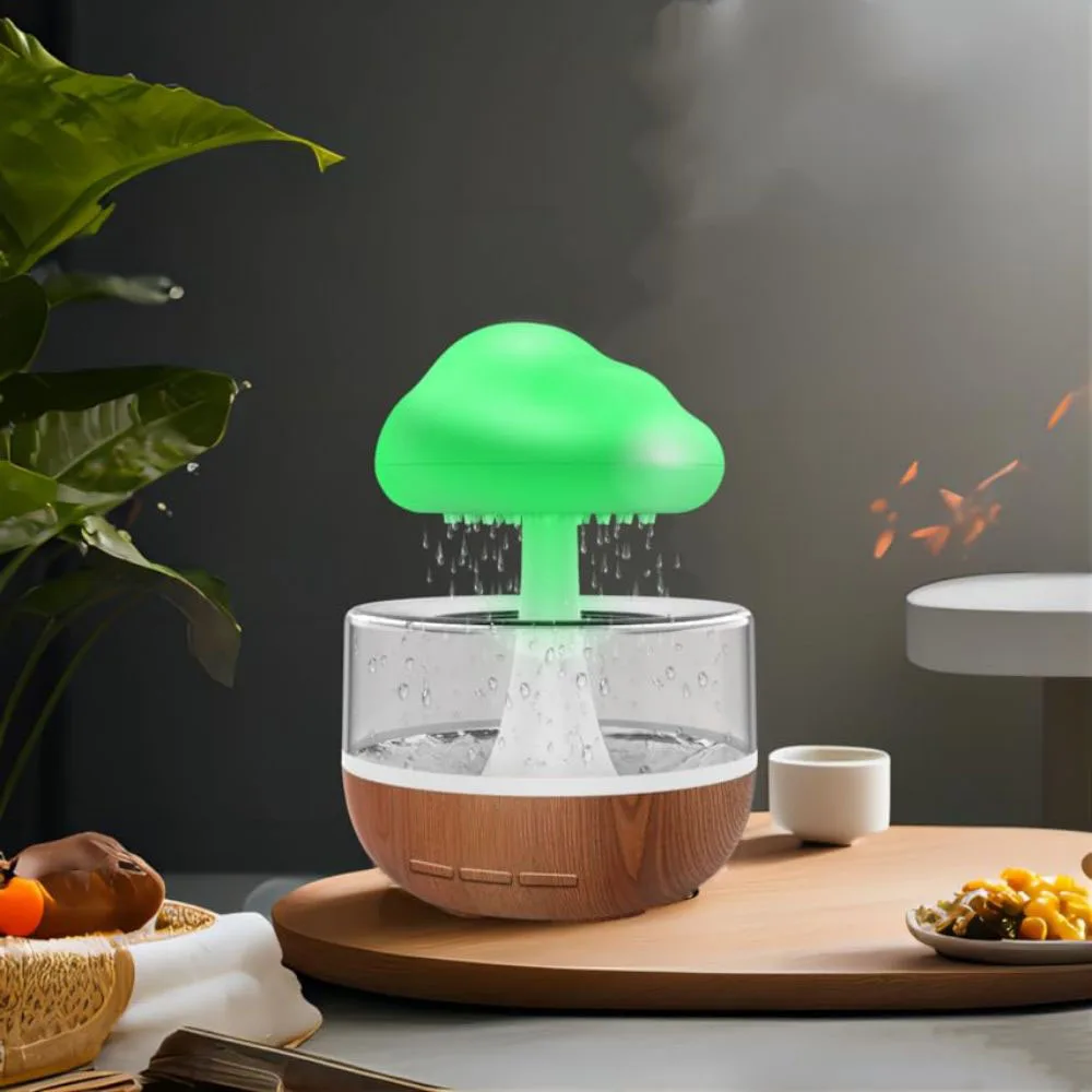 Colorful Rain Cloud Humidifier Mushroom Shape Sleep Atmosphere Lamp, Raindrop Light