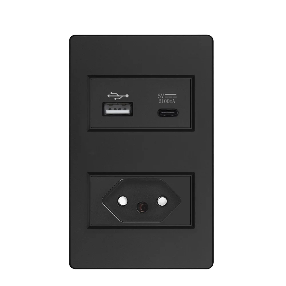 VISWE Brazil Socket usb type-c 10A 20A AC 250V,118mm*72mm Plastic Panel, Wall Electric Outlet usb plug 5V 2A