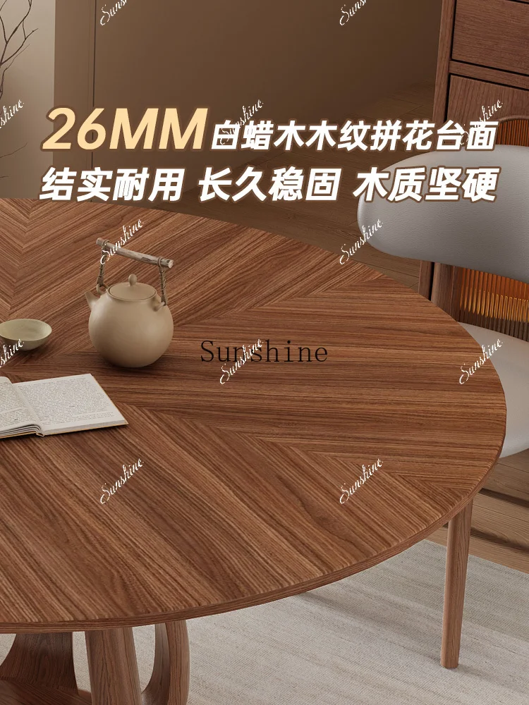 Medieval solid wood round dining table and chair combination household small apartment solid wood  FT