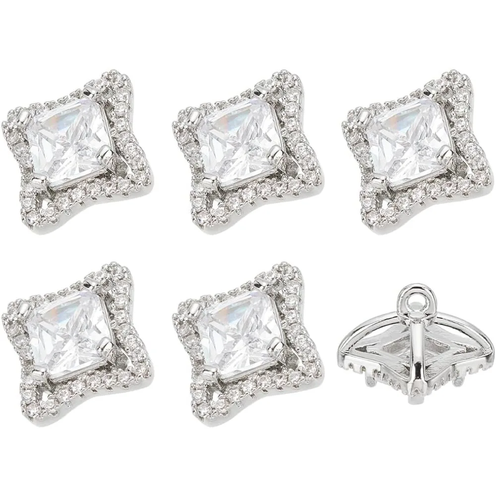 

6 PCS Cubic Zirconia Rhombus Buttons 0.5x0.5 Inch for Sewing DIY Garment Accessories (Brass Shank 1.4mm Hole Includes