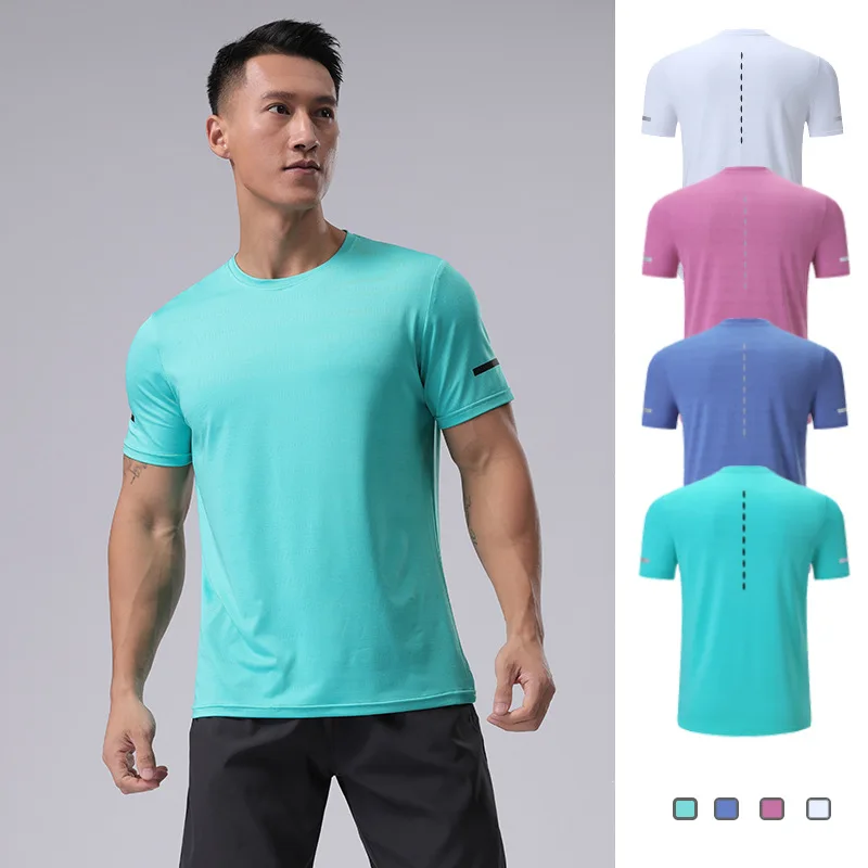 Camiseta deportiva de seda de hielo para hombre, camisa de manga corta de secado rápido, transpirable, suelta, para entrenamiento de baloncesto y correr, M-3XL