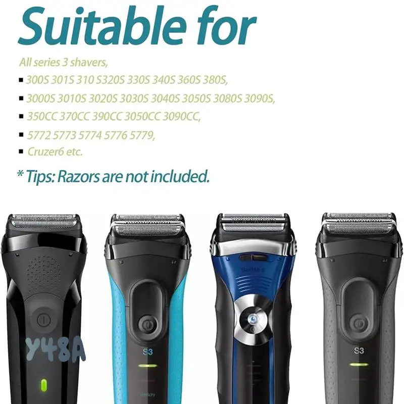 Cabeças de substituição úmidas e secas 32S S3 para barbeadores elétricos Braun Série 3 3040S 300S 310S 3080S Folha e cortadores Part-Y48A