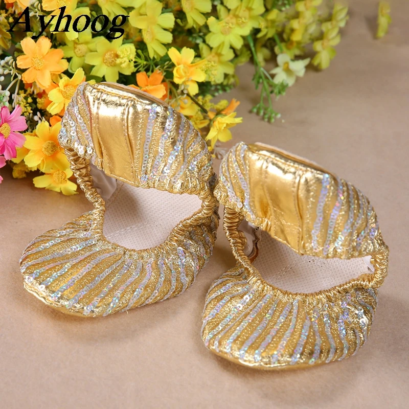 المهنية الرقص الشرقي حذاء مسطح النساء الرقص الشرقي اكسسوارات بولي Gold الذهب لينة وحيد عدم الانزلاق أحذية الباليه ممارسة الرقص الأحذية #1