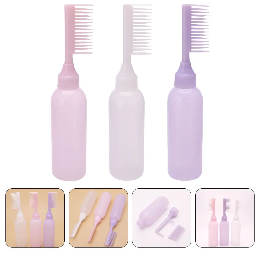 

3Pcs Hair Dye Bottles Root Comb Applicator Durable Easy Clean Coloring Dispensing Bottle for Salon Home Barbershop