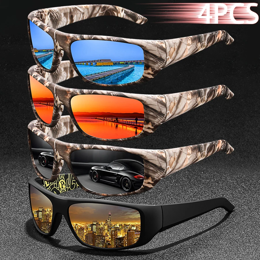 

4 Pcs Fashion Vintage Pattern Fishing Cycling Sports Sunglasses Men Women Running Mountaineering Sport Man Sun Glasses UV400