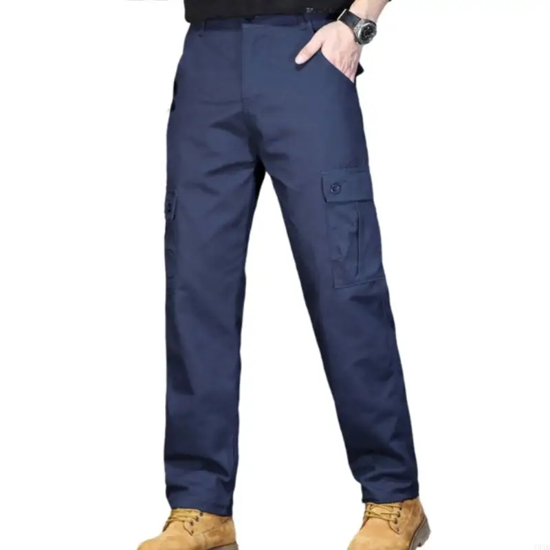 195E Men's Straight Leg Work Pants Polyester Multiple Pockets Travel Workwears