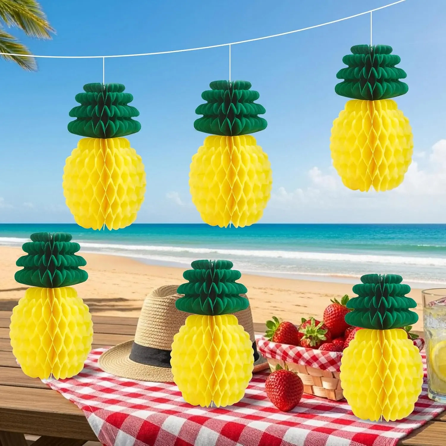 Summer Hawaiian Pineapple Honeycomb Centerpieces 8 Inch 12 Pcs Party Table Decorations